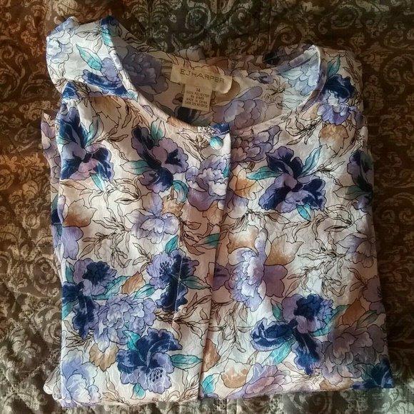 EJ HARPER Women's Purple Floral Long Sleeved Padded Vintage Blouse Top - Sz 14 - Picture 6 of 7